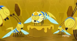 Size: 1919x1039 | Tagged: a health of information, bee, beehive, derpibooru import, eyes closed, flash bee, honeycomb (structure), insect, queen, queen bee, safe, screencap