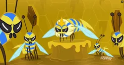 Size: 1919x1015 | Tagged: a health of information, angry, bee, beehive, derpibooru import, flash bee, honeycomb (structure), insect, queen, queen bee, safe, screencap