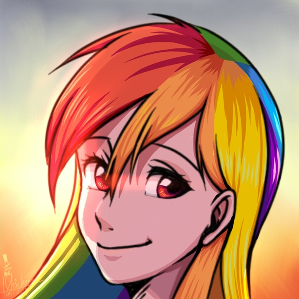 Size: 1150x1150 | Tagged: artist:鸡三岁, bust, derpibooru import, female, human, humanized, pixiv, portrait, rainbow dash, safe