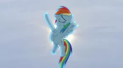 Size: 300x168 | Tagged: beautiful, derpibooru import, i'll fly, pose, rainbow dash, safe, screencap, singing, solo, sun, tanks for the memories