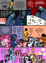 Size: 569x771 | Tagged: applejack, artist:hirake! pony key, bert, cobblestone street, comic, cookie monster, crossover, derpibooru import, ernie, fluttershy, grover, my little pony meets sesame street, pinkie pie, rainbow dash, rarity, safe, sesame street, twilight sparkle