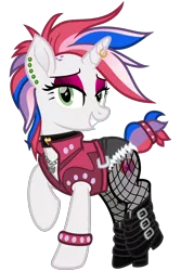 Size: 2000x3000 | Tagged: safe, alternate version, artist:cheezedoodle96, derpibooru import, edit, vector edit, rarity, sweetie belle, pony, unicorn, it isn't the mane thing about you, .svg available, alternate hairstyle, belt, boots, bracelet, buckle, choker, clothes, denim shorts, ear piercing, earring, eyeshadow, female, fishnets, heart, horn, horn piercing, horn ring, jacket, jewelry, lidded eyes, lock, makeup, mare, mohawk, necklace, older, older sweetie belle, padlock, pantyhose, piercing, punk, raised hoof, raised leg, raripunk, recolor, ring, see-through, shoes, shorts, simple background, socks, solo, stockings, svg, thigh highs, torn clothes, transparent background, vector