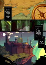 Size: 1000x1407 | Tagged: academy, artist:lumo, castle, cliff, comic, comic:lumo's pony academy, compass, derpibooru import, engrish, fanfic:where the world ends, forest, map, pony academy (chapter 1), safe, text