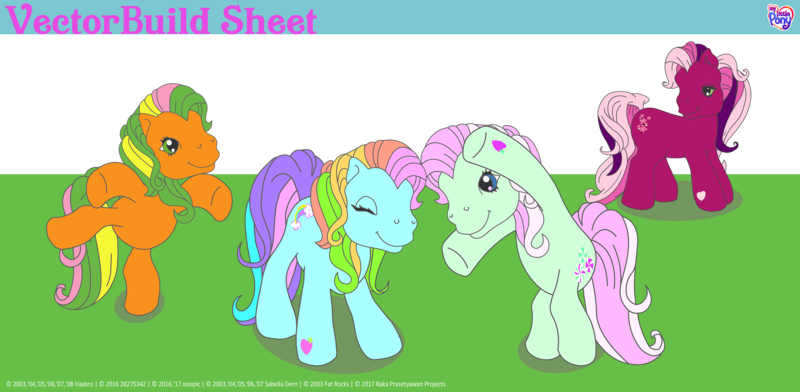 Size: 5745x2813 | Tagged: artist needed, safe, derpibooru import, cherry blossom (g3), minty, rainbow dash (g3), unnamed character, unnamed pony, pony, bipedal, g3, simple background, transparent background, updated image