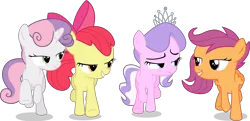 Size: 8050x3900 | Tagged: safe, artist:tomfraggle, derpibooru import, apple bloom, diamond tiara, scootaloo, sweetie belle, pony, crusaders of the lost mark, cutie mark crusaders, high res, lidded eyes, light of your cutie mark, running, simple background, transparent background, vector, walking