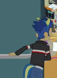 Size: 263x360 | Tagged: safe, derpibooru import, screencap, flash sentry, equestria girls, equestria girls (movie), cropped, fake ears, fake tail, male, rear view, solo