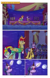 Size: 1253x1950 | Tagged: safe, artist:saturdaymorningproj, derpibooru import, sunset shimmer, twilight sparkle, twilight sparkle (alicorn), alicorn, pony, comic:a princess' worth, alicornified, alternate universe, clothes, comic, dress, female, full moon, magic, mare, moon, race swap, shimmercorn, summer sun celebration