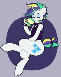 Size: 2062x2600 | Tagged: 30 minute art challenge, alternate hairstyle, artist:/d/non, bracelet, classy, clothes, crossed legs, cup, cute, derpibooru import, female, it isn't the mane thing about you, jacket, jewelry, punk, raribetes, raripunk, rarity, safe, simple background, solo, teacup