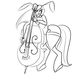 Size: 1000x1000 | Tagged: artist:sterks, breasts, bunny suit, cello, clothes, cufflinks, cuffs (clothes), derpibooru import, musical instrument, oc, oc:treble, offspring, parent:octavia melody, satyr, suggestive, unofficial characters only