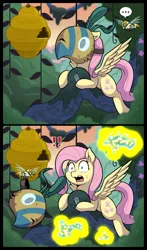 Size: 969x1650 | Tagged: ..., a health of information, artist:vavacung, bee, beehive, caught, cute, derpibooru import, exclamation point, flash bee, fluttershy, healer's mask, insect, mask, queen bee, safe, shyabetes, this will end in pain