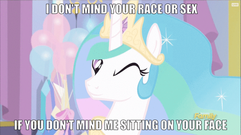 Size: 980x550 | Tagged: caption, celestial advice, celestia's advice, derpibooru import, edit, edited screencap, exploitable meme, faceful of ass, facesitting, gif, image macro, meme, non-animated gif, one eye closed, princess celestia, screencap, solo, suggestive, text, wink