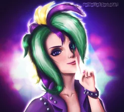 Size: 1800x1625 | Tagged: alternate hairstyle, artist:bellheller, clothes, derpibooru import, human, humanized, it isn't the mane thing about you, looking at you, punk, raripunk, rarity, safe, short hair, smiling, solo