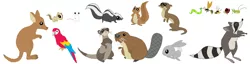 Size: 1086x278 | Tagged: animal, artist:selenaede, beaver, bee, bird, caterpillar, chipmunk, cricket (insect), derpibooru import, ferret, insect, kangaroo, ladybug, macaw, mouse, otter, parrot, rabbit, raccoon, safe, scarlet macaw, simple background, skunk, squirrel, wasp, white background