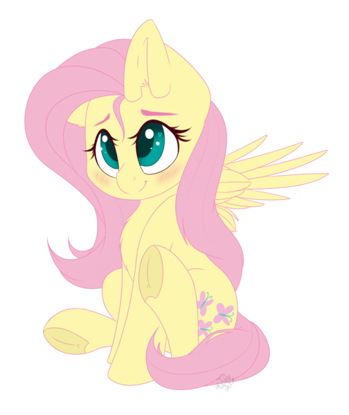 Size: 1115x1327 | Tagged: safe, artist:gittykitty264, derpibooru import, fluttershy, pegasus, pony, blushing, chest fluff, chibi, colored pupils, cute, female, frog (hoof), looking up, mare, shyabetes, simple background, sitting, solo, spread wings, transparent background, underhoof, wings