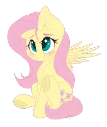 Size: 1115x1327 | Tagged: safe, artist:gittykitty264, derpibooru import, fluttershy, pegasus, pony, blushing, chest fluff, chibi, colored pupils, cute, female, frog (hoof), looking up, mare, shyabetes, simple background, sitting, solo, spread wings, transparent background, underhoof, wings