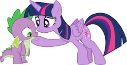 Size: 5807x3001 | Tagged: safe, artist:cloudyglow, derpibooru import, spike, twilight sparkle, twilight sparkle (alicorn), alicorn, dragon, pony, equestria games (episode), .ai available, absurd resolution, baby, baby dragon, comforting, cute, cutie mark, female, male, mare, sad, simple background, spikabetes, transparent background, twiabetes, vector