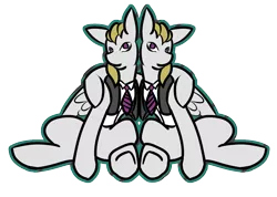 Size: 1109x790 | Tagged: safe, artist:tartsarts, derpibooru import, oc, oc:scratch, oc:scribble, unofficial characters only, changeling, pegasus, pony, clothes, duo, necktie, somnus's subjects, suit, twins