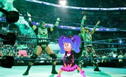 Size: 1275x779 | Tagged: safe, derpibooru import, edit, pixel pizazz, a photo booth story, eqg summertime shorts, equestria girls, d-generation x, pixel pizazz's haka, shawn michaels, sports, triple h, wrestling, wwe, wwf