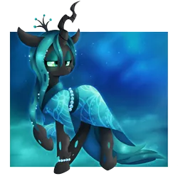 Size: 1210x1200 | Tagged: artist:blazemizu, beautiful, changeling, changeling queen, clothes, derpibooru import, female, kimono (clothing), lidded eyes, queen chrysalis, raised hoof, safe, simple background, solo, transparent background