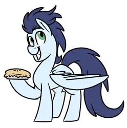 Size: 1024x1034 | Tagged: safe, artist:jen-neigh, derpibooru import, soarin', pegasus, pony, cute, food, looking at you, male, pie, simple background, soarinbetes, solo, stallion, that pony sure does love pies, transparent background