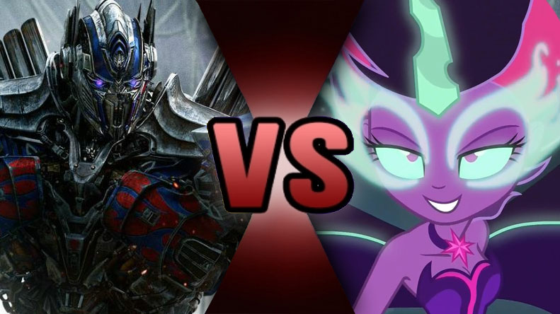 Size: 791x444 | Tagged: safe, artist:8670310, derpibooru import, sci-twi, twilight sparkle, equestria girls, clash of hasbro's titans, death battle, exploitable meme, meme, midnight sparkle, nemesis prime, optimus prime, transformers, transformers the last knight