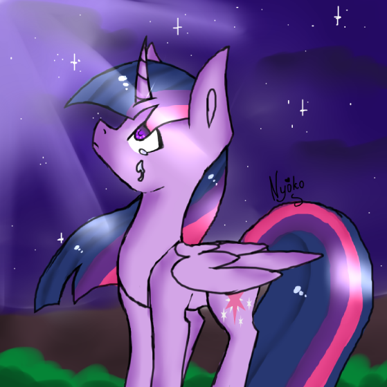 Size: 559x560 | Tagged: safe, artist:nyokoart, derpibooru import, twilight sparkle, twilight sparkle (alicorn), alicorn, pony, crying, moonbeam, sad, solo