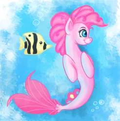 Size: 500x509 | Tagged: artist:kamel21, butterfly fish, cute, derpibooru import, diapinkes, fish, my little pony: the movie, pinkie pie, safe, seaponified, seapony (g4), seapony pinkie pie, solo, species swap, tropical fish