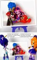 Size: 850x1381 | Tagged: suggestive, artist:whatthehell!?, derpibooru import, edit, adagio dazzle, flash sentry, sunset shimmer, twilight sparkle, equestria girls, boots, cheater, clothes, coat, doll, equestria girls minis, eqventures of the minis, fight, fury, glasses, guitar, irl, japanese, musical instrument, outfit, pencil, photo, shoes, sunset sushi, toy, tuxedo, vulgar