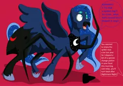 Size: 5500x3858 | Tagged: artist:tfsubmissions, black widow, derpibooru import, extra eyes, extra legs, mandibles, princess luna, safe, spider, spiderluna (species swap), transformation