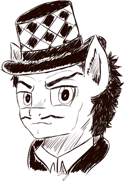 Size: 1200x1756 | Tagged: safe, artist:shinycyan, derpibooru import, ponified, pony, crossover, jojo's bizarre adventure, monochrome, solo, william zeppeli