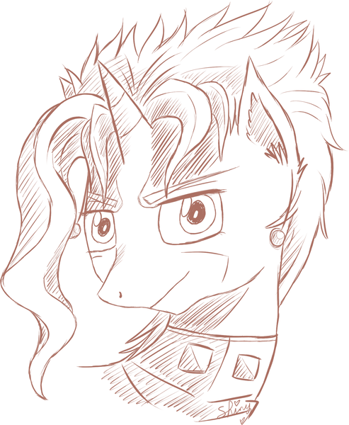 Size: 1591x1936 | Tagged: safe, artist:shinycyan, derpibooru import, ponified, pony, crossover, jojo's bizarre adventure, monochrome, noriaki kakyoin, solo