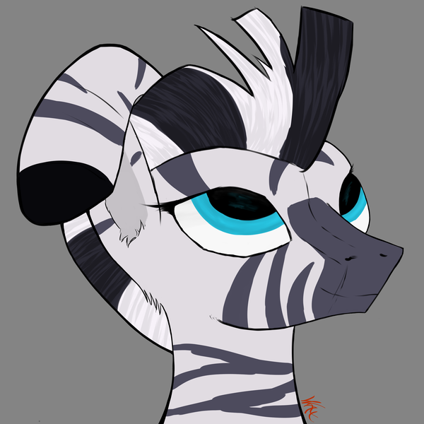 Size: 5000x5000 | Tagged: absurd resolution, artist:wax-42, derpibooru import, female, it isn't the mane thing about you, looking up, mare, no catchlights, safe, simple background, solo, zebra, zecora