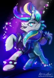 Size: 1024x1489 | Tagged: alternate hairstyle, artist:mad--munchkin, clothes, derpibooru import, deviantart watermark, female, it isn't the mane thing about you, jacket, mare, obtrusive watermark, punk, raripunk, rarity, safe, solo, watermark