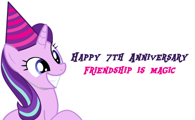 Size: 3863x2387 | Tagged: artist:sonofaskywalker, derpibooru import, happy birthday mlp:fim, hat, mlp fim's seventh anniversary, party hat, safe, simple background, solo, starlight glimmer, transparent background, vector