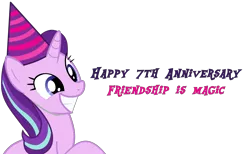 Size: 3863x2387 | Tagged: artist:sonofaskywalker, derpibooru import, happy birthday mlp:fim, hat, mlp fim's seventh anniversary, party hat, safe, simple background, solo, starlight glimmer, transparent background, vector