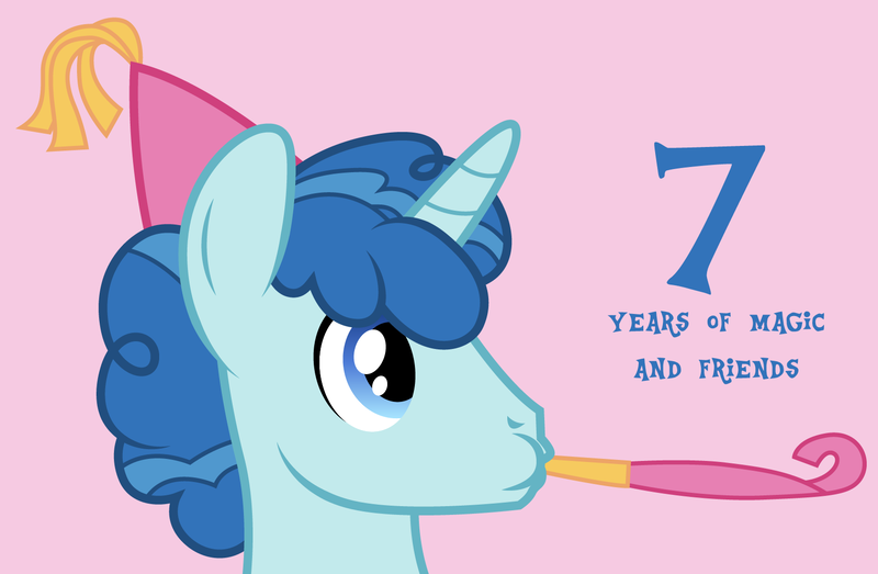 Size: 1632x1066 | Tagged: artist:crystalis, derpibooru import, happy birthday mlp:fim, hat, mlp fim's seventh anniversary, party, party favor, party hat, party horn, safe, simple background, text, vector