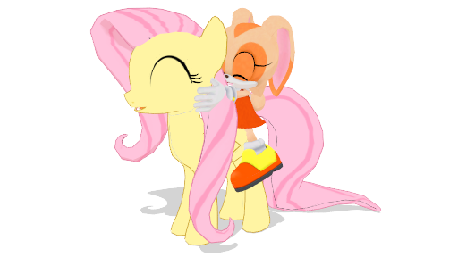 Size: 512x288 | Tagged: 3d, animal, artist:harmony--bunny, cream the rabbit, crossover, derpibooru import, fluttershy, mmd, rabbit, riding, safe, simple background, sonic the hedgehog (series), transparent background