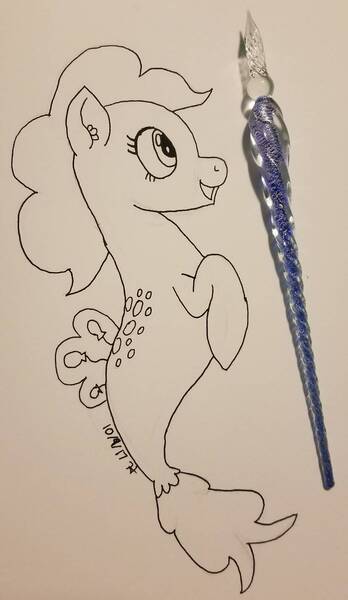 Size: 945x1628 | Tagged: artist:eillahwolf, derpibooru import, inktober, my little pony: the movie, pinkie pie, safe, seaponified, seapony (g4), seapony pinkie pie, solo, species swap