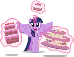 Size: 1998x1532 | Tagged: alicorn, artist:jp, cake, cute, derpibooru import, food, happy, happy birthday mlp:fim, magic, mlp fim's seventh anniversary, safe, simple background, solo, transparent background, twiabetes, twilight sparkle, twilight sparkle (alicorn)