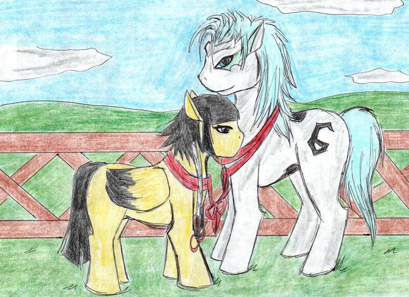 Size: 1465x1065 | Tagged: safe, artist:ankoku-sensei, derpibooru import, ponified, pony, bleach (manga), grimmjow jeagerjaquez, soi fon, traditional art