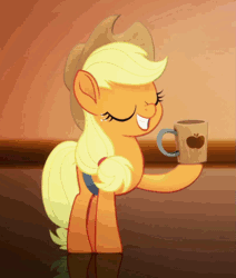 Size: 809x954 | Tagged: safe, derpibooru import, screencap, applejack, rainbow dash, earth pony, pegasus, pony, my little pony: the movie, animated, applejack's hat, cider, cider mug, cowboy hat, cropped, cute, cutie mark, duo, eyes closed, female, gif, grin, hat, hooves, jackabetes, lyrics, mare, mug, rainbow (song), silly, silly pony, smiling, stealing, tankard, text, that pony sure does love cider, wings, yoink