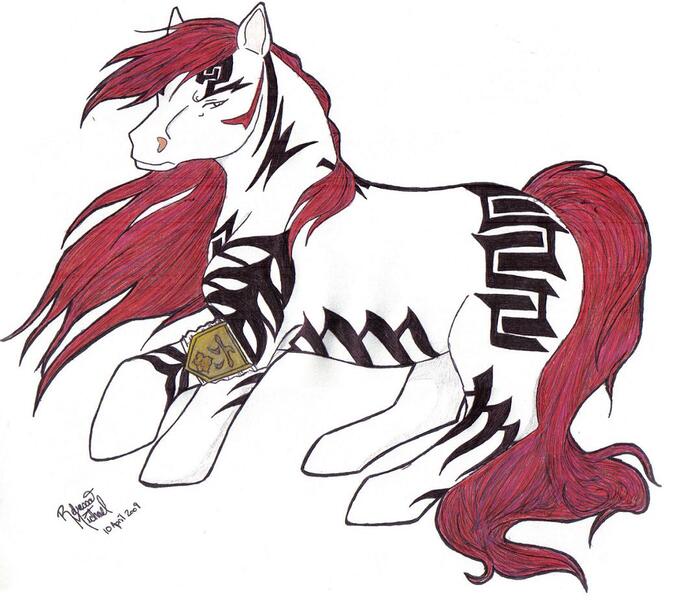 Size: 1045x925 | Tagged: safe, artist:nights-eclipse, derpibooru import, ponified, pony, abarai renji, bleach (manga), solo, tattoo, traditional art