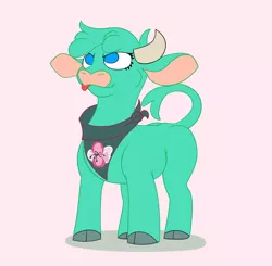 Size: 1600x1570 | Tagged: safe, alternate version, artist:athan, derpibooru import, arizona cow, cow, them's fightin' herds, arizona (drink company), cloven hooves, community related, derp, female, neckerchief, pun, solo, tongue out, unshorn fetlocks