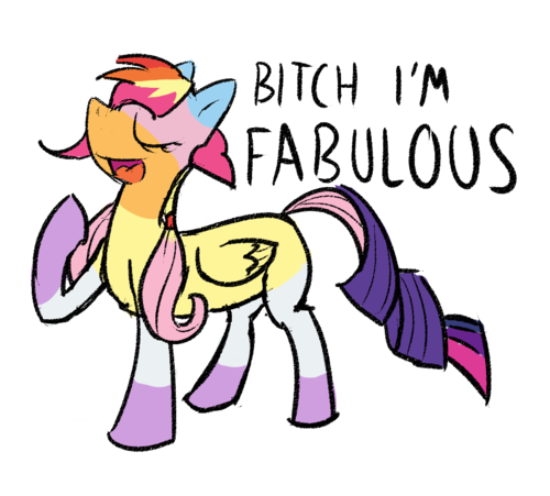 Size: 500x451 | Tagged: appleflaritwidashpie, applejack, artist needed, bitch i'm fabulous, derpibooru import, eyes closed, fluttershy, fusion, mane six, open mouth, pinkie pie, rainbow dash, raised hoof, rarity, safe, smiling, twilight sparkle, vulgar