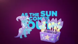 Size: 1280x720 | Tagged: safe, derpibooru import, trixie, unicorn, my little pony: the movie, bipedal, cape, clothes, fireworks, hat, lyrics, rainbow (song), rearing, sia (singer), song reference, text, trixie's cape, trixie's hat