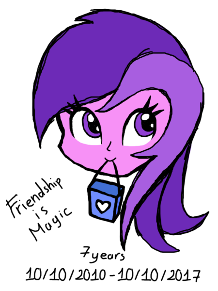 Size: 600x800 | Tagged: safe, artist:purpleloverpony, derpibooru import, amethyst star, equestria girls, bag, bust, c:, happy birthday mlp:fim, mlp fim's seventh anniversary, mouth hold, simple background, smiling, transparent background