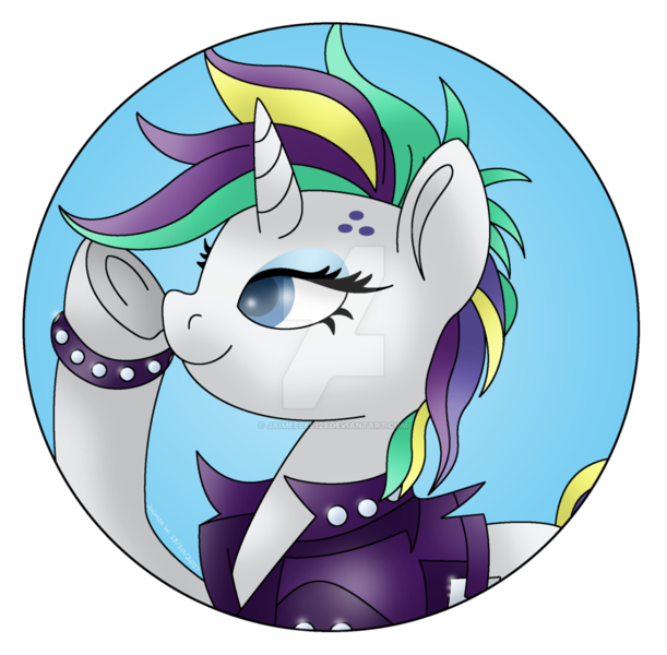 Size: 1024x1006 | Tagged: safe, artist:lavenderrain24, derpibooru import, rarity, pony, unicorn, it isn't the mane thing about you, alternate hairstyle, female, mare, punk, raripunk, simple background, smiling, solo, transparent background, underhoof, watermark