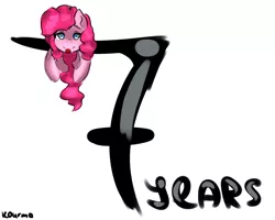 Size: 2051x1642 | Tagged: safe, artist:kourma, derpibooru import, pinkie pie, earth pony, pony, birthday, female, happy birthday mlp:fim, misleading thumbnail, mlp fim's seventh anniversary, simple background, sketch, solo, white background