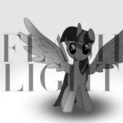 Size: 800x800 | Tagged: safe, artist:penguinsn1fan, artist:timeimpact, derpibooru import, twilight sparkle, twilight sparkle (alicorn), alicorn, pony, cover, flashlight (song), irony, jessie j, monochrome, parody, solo, song reference