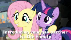 Size: 1920x1080 | Tagged: alicorn, caption, derpibooru import, edit, female, fluttershy, homosexuality, image macro, lesbian, meme, safe, screencap, shipping, text, twilight sparkle, twilight sparkle (alicorn), twishy